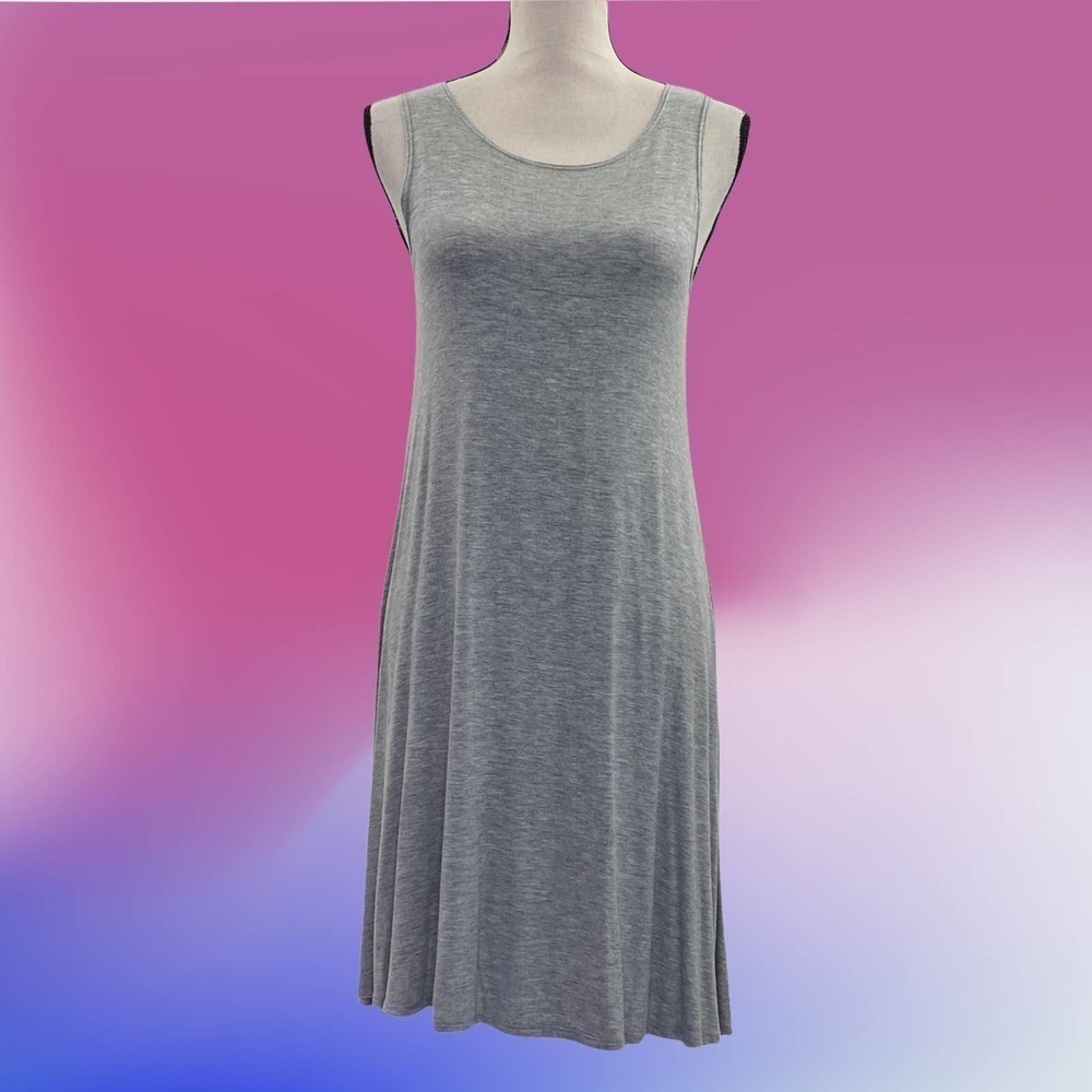 DEREK Heart Solid Gray Mini A-Line Sleeveless Round Neck Tank Mini Dress - Picture 10 of 11